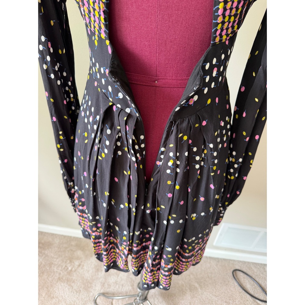Free People Mini Dress Coryn Long Sleeve Boho Black Combo Size 6 - Picture 10 of 12